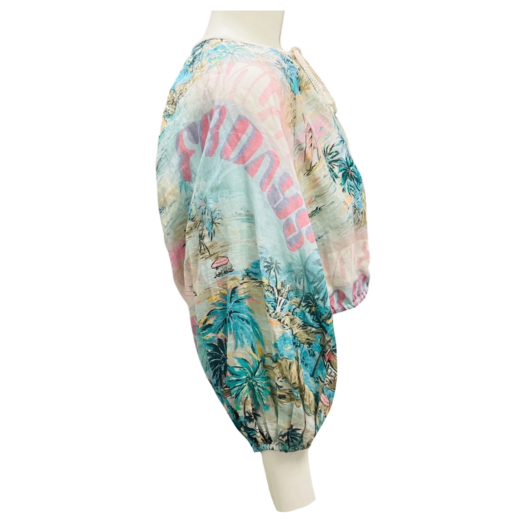 Zimmermann Blue Multi Vacay Puff Sleeve Crop Top - Image 2