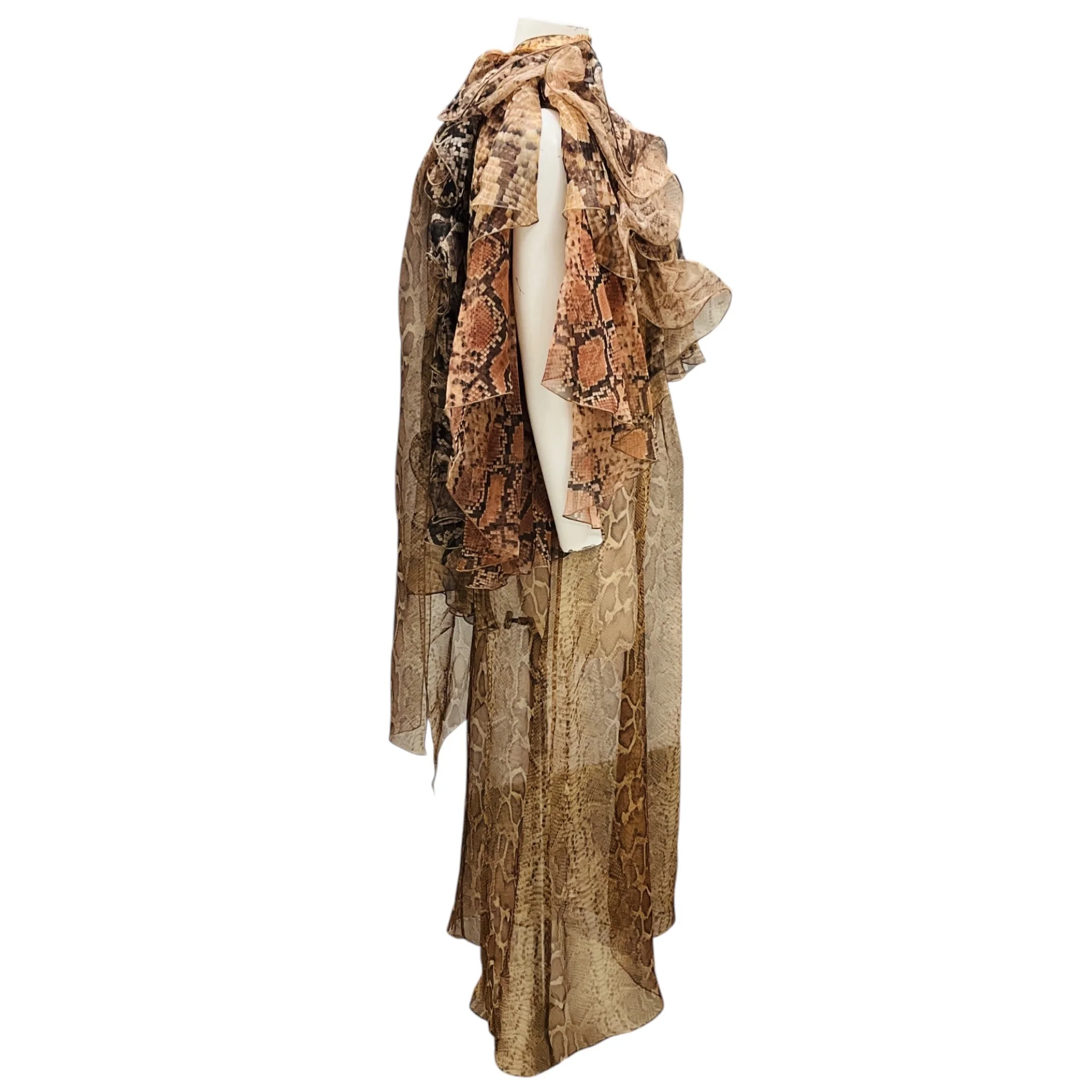 Zimmermann Brown Hypnotic Memento Billow Ruffled Snake Print Silk Organza Gown - Image 2