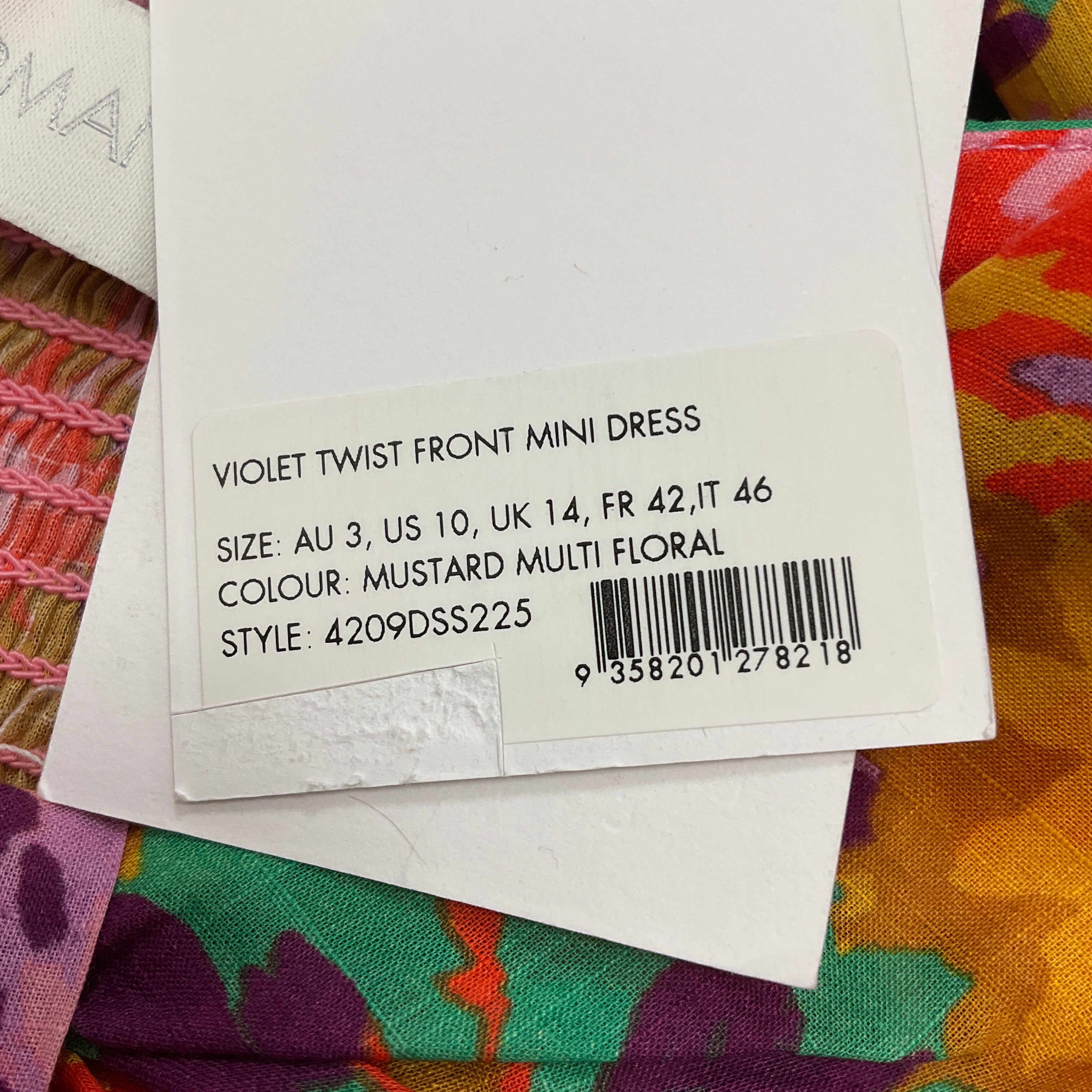 Zimmermann Mustard Multi Floral Violet Twist Front Mini Dress - Image 5