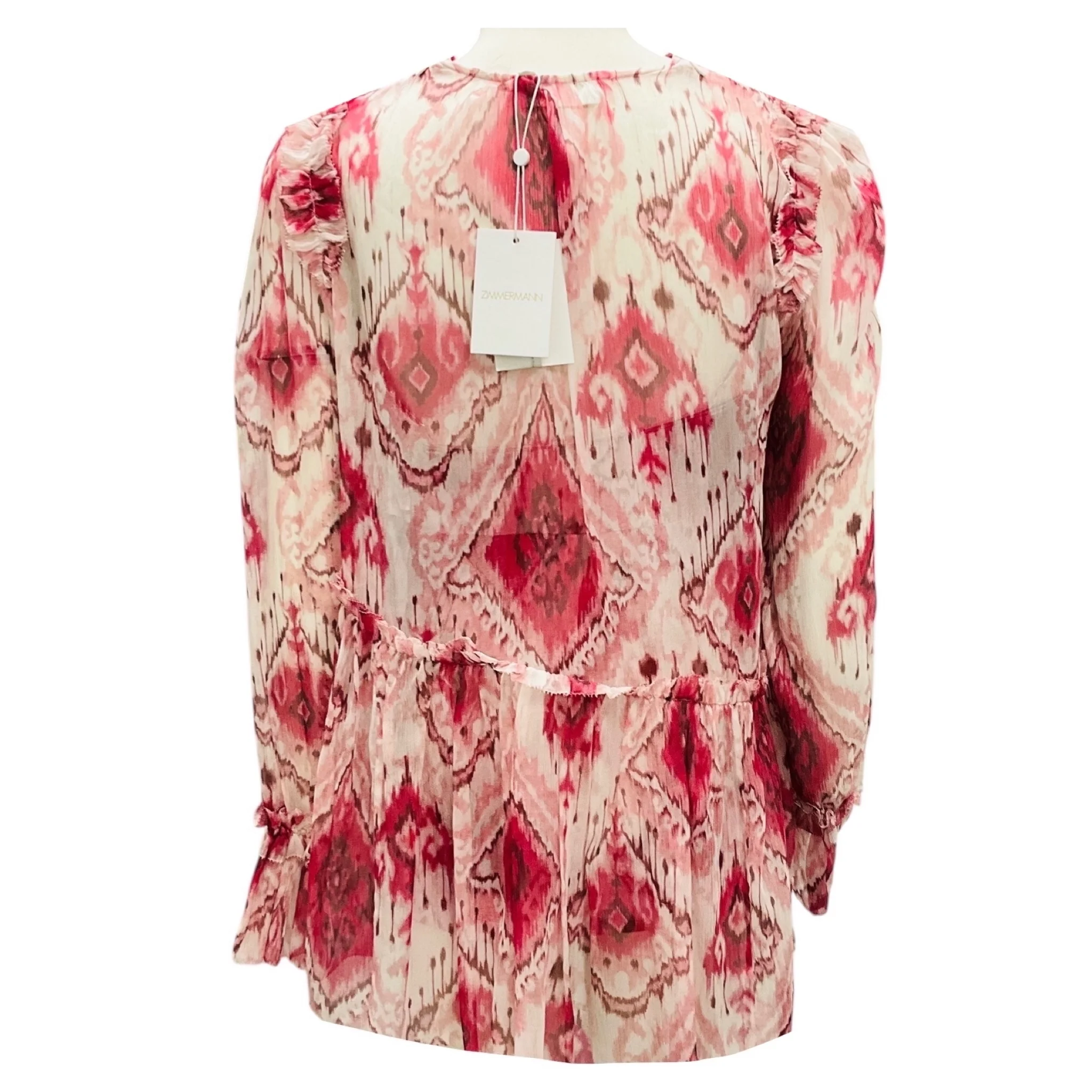 Zimmermann Raspberry Ikat Wavelength Asymmetric Blouse - Image 3