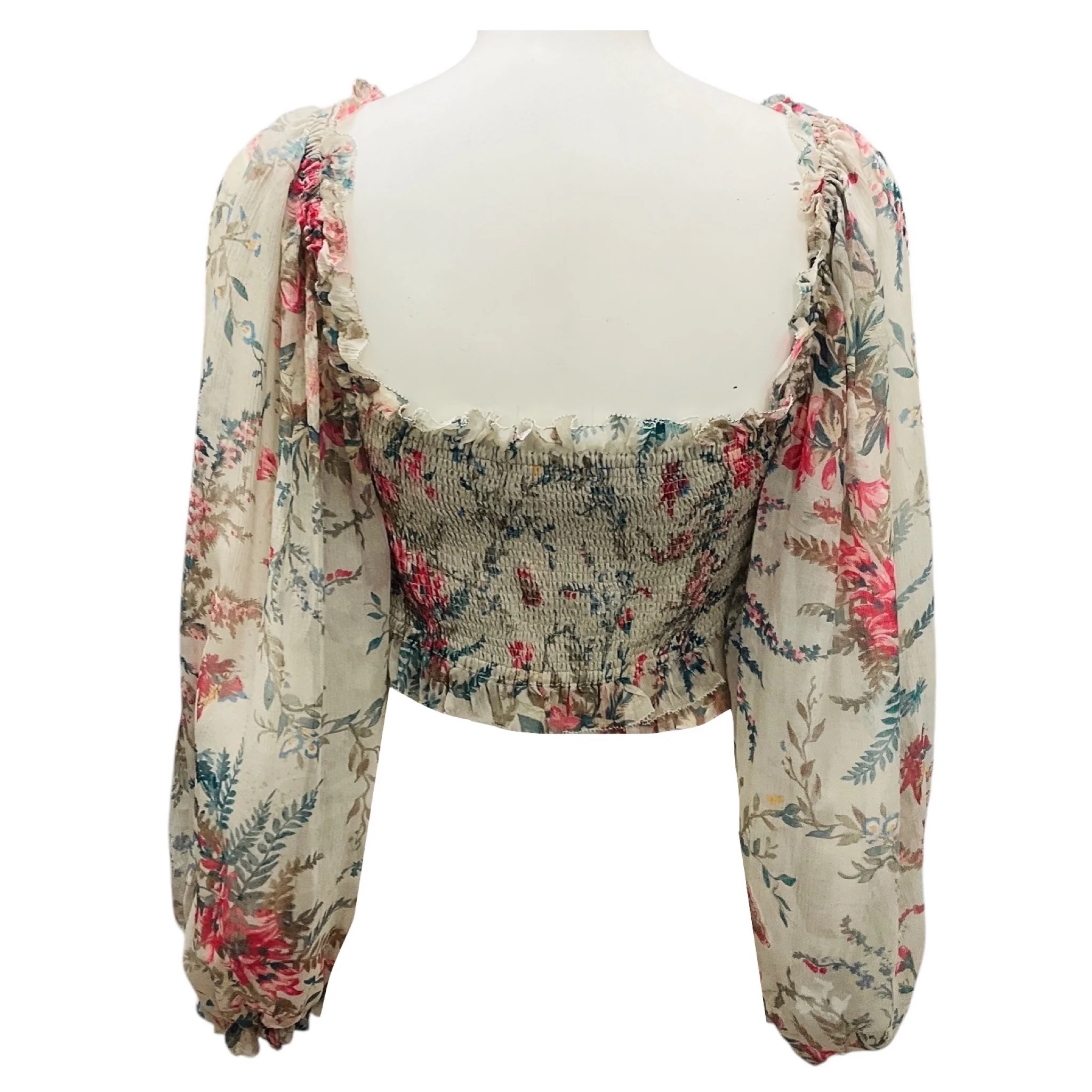 Zimmermann Taupe Multi Floral Printed Cropped Silk Top - Image 3