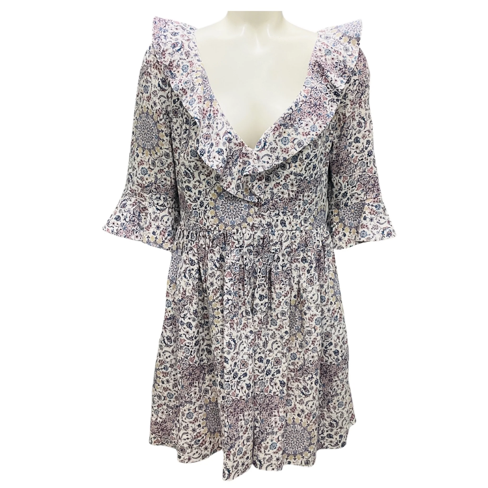Zimmermann White / Purple / Blue Printed Linen Mini Dress