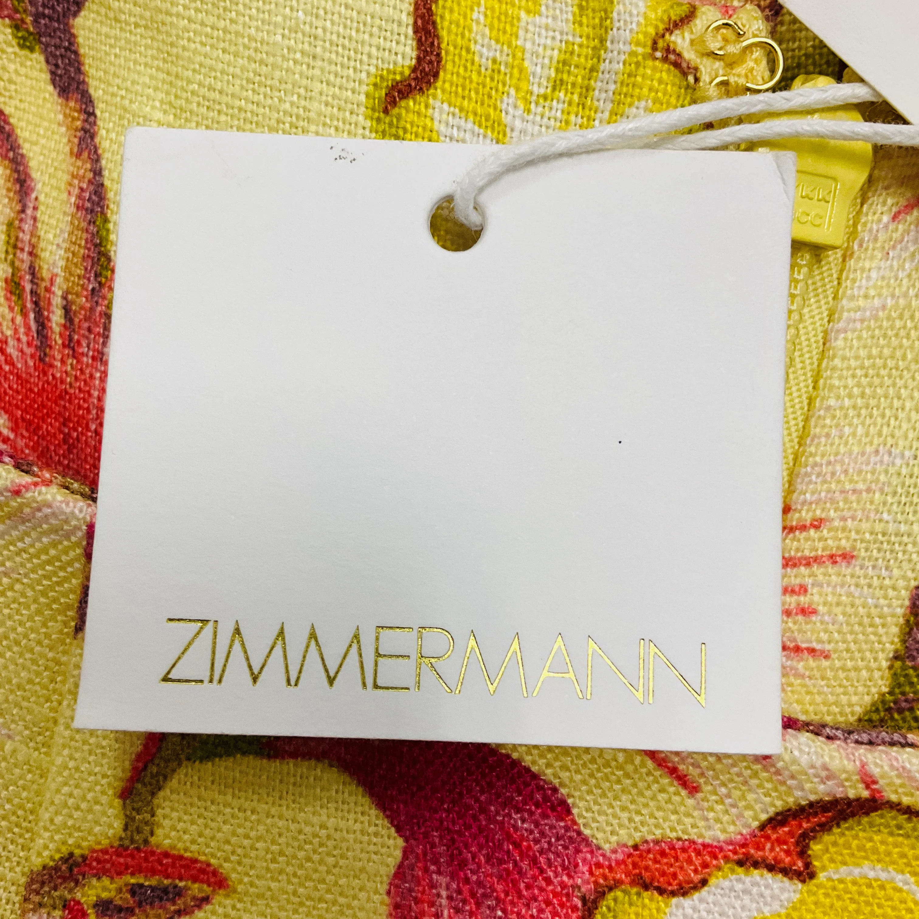 Zimmermann Yellow Multi Stone Embellished Floral Print Linen Midi Pencil Skirt - Image 5