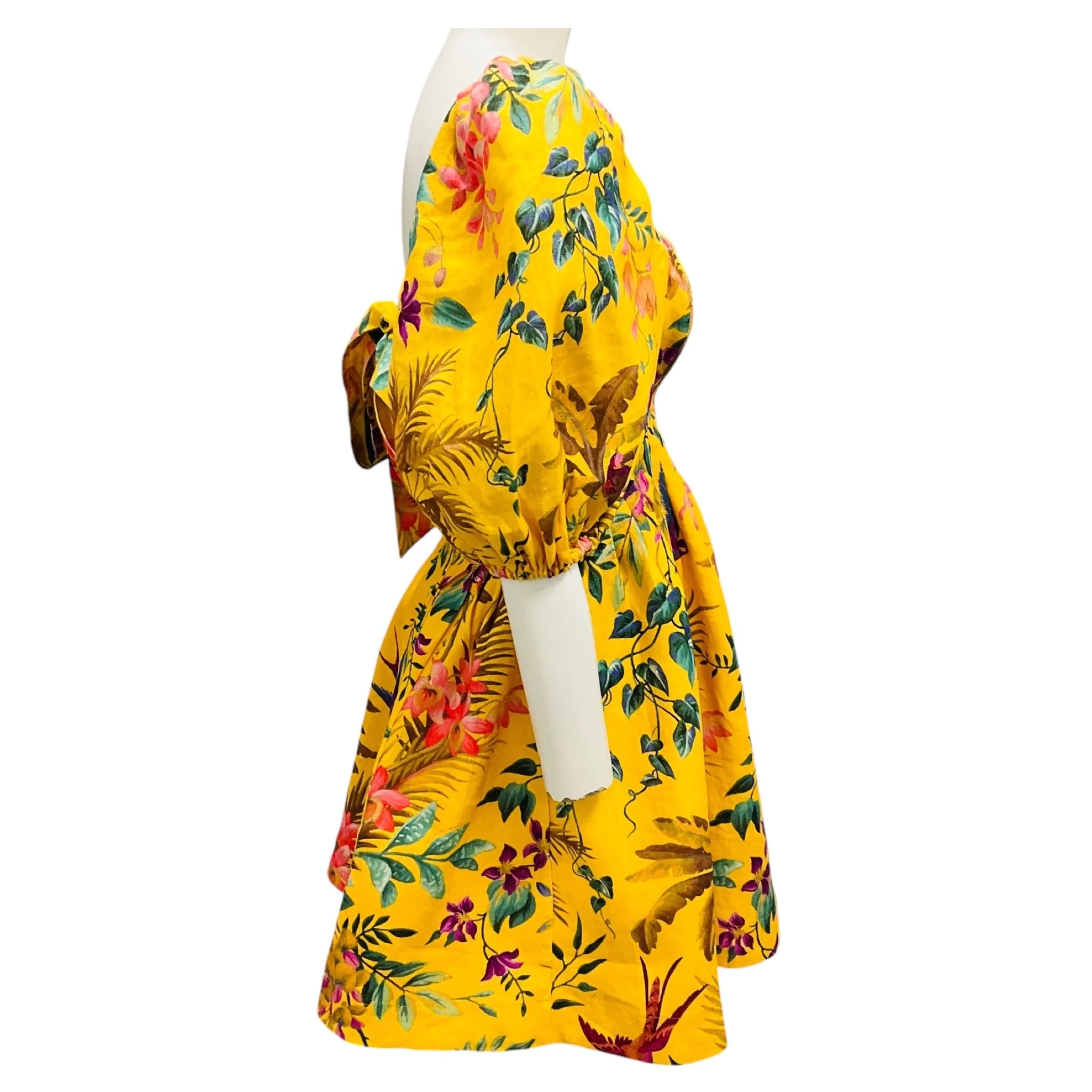 Zimmermann Yellow Multi Tropicana Floral Printed Linen Cut Out Mini Dress - Image 2